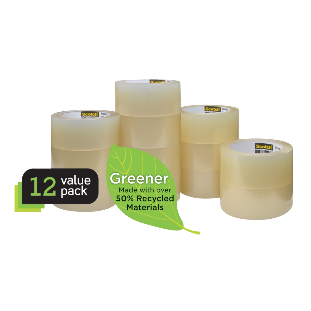 Scotch 3750 Greener Commercial Grade Packing Tape, 1-7/8in x 49.2 Yd., Clear, Pack Of 12 Rolls MPN:3750G-CS12