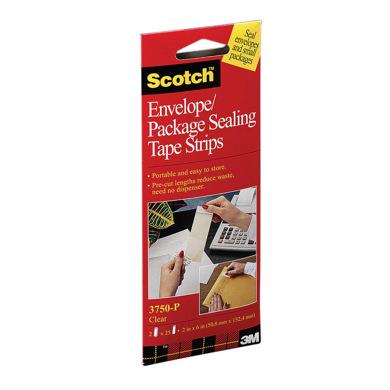 Scotch Envelope/Package Sealing Tape Strips, 1-7/8in x 6in, Pack Of 50 Tape Strips (Min Order Qty 9) MPN:3750P