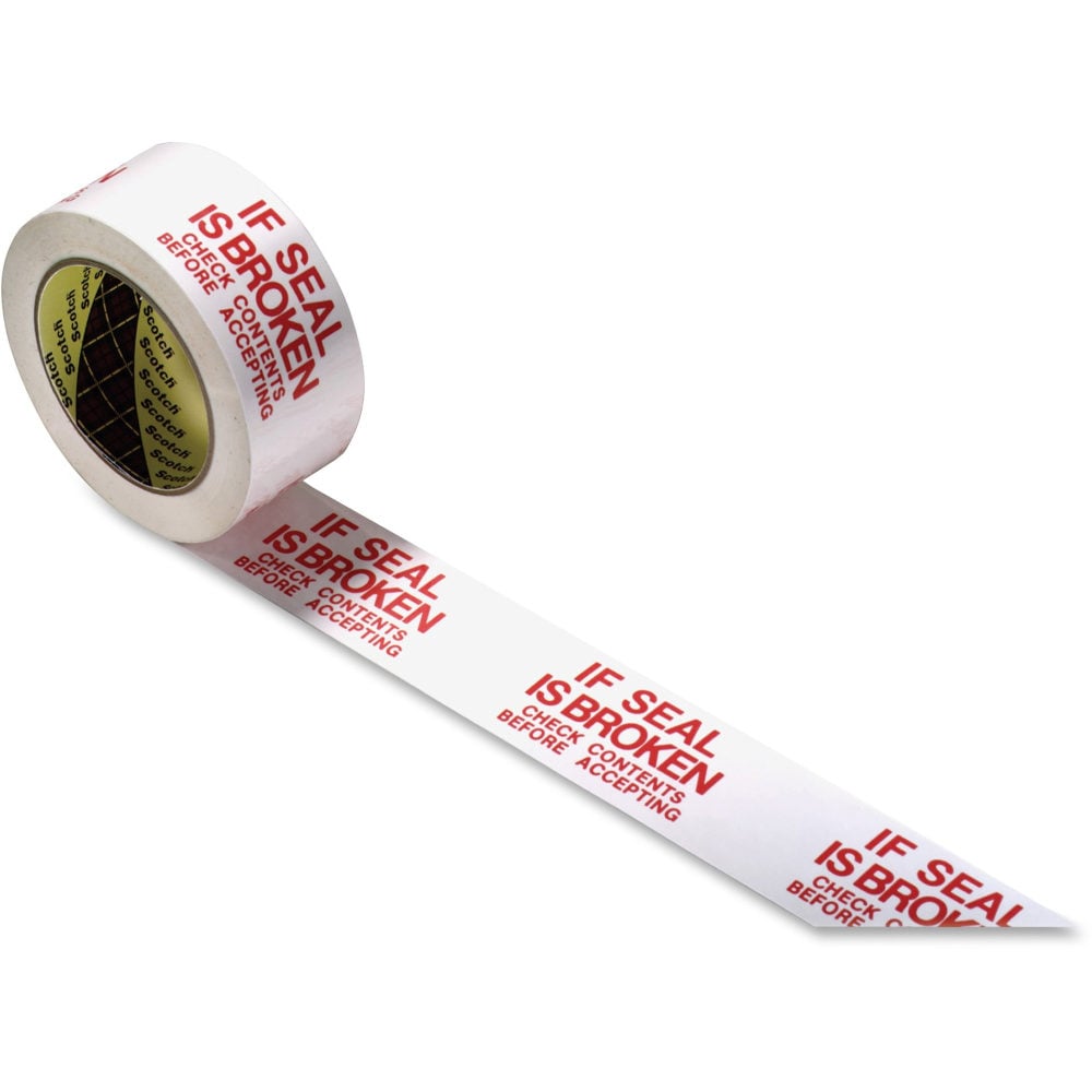 Scotch Preprinted Message Seal Broken Tape - 109.36 yd Length x 1.88in Width - 1.9in Thickness - 4.48in Dia - 3in Core - Polypropylene Film Backing - 36 / Carton - White MPN:3771CT