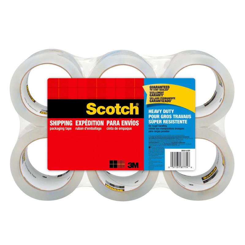 Scotch Heavy-Duty Shipping Packing Tape, 1-7/8in x 43.7 Yd., Clear, Pack Of 6 Rolls (Min Order Qty 2) MPN:3850-40-6