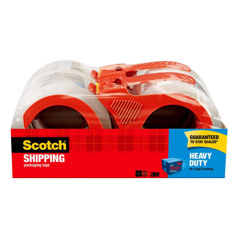 Scotch Heavy Duty Shipping Packing Tape, 4 Tape Rolls with Dispensers, 1 7/8 in x 54.6 yd, 3in Core, Holiday Shipping Supplies, Clear (Min Order Qty 3) MPN:3850-4RD