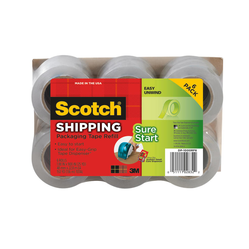 Scotch Sure Start Shipping Tape, 1.5in Core, 1-7/8in x 25 Yd., Pack Of 6 Tapes (Min Order Qty 4) MPN:DP-1000RF6