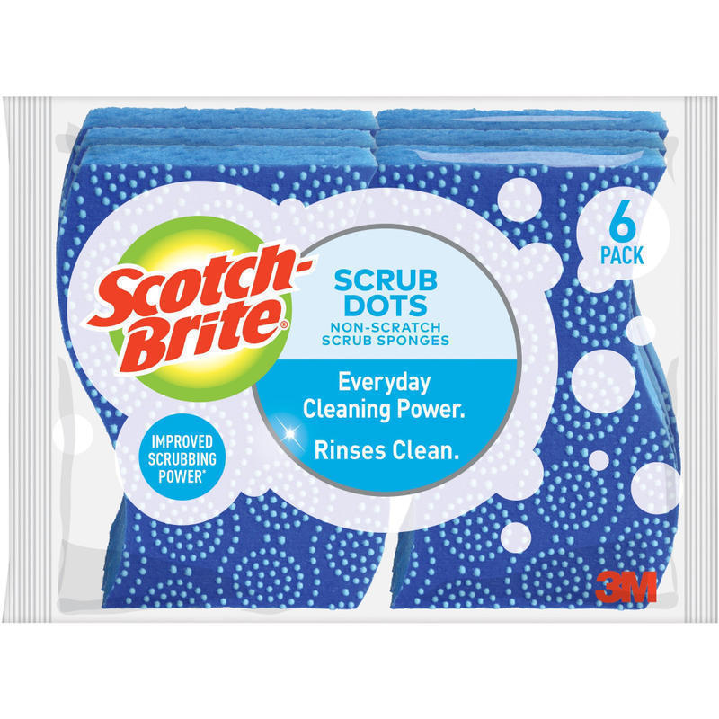 Scotch-Brite Scrub Dots Non-Scratch Sponge - 4.8in Height x 6.5in Width x 2.5in Depth - 6/Pack - Blue (Min Order Qty 7) MPN:203064