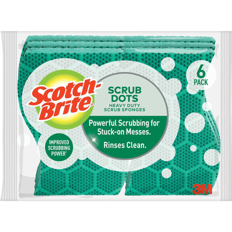 Scotch-Brite Scrub Dots Heavy-duty Scrub Sponge - 2.5in Height x 6.2in Width x 4.7in Depth - 6/Pack - Green (Min Order Qty 7) MPN:303064