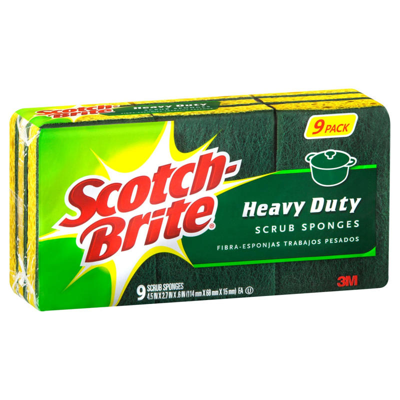 Scotch-Brite Heavy-Duty Scrub Sponges, Green/Yellow, Pack Of 9 (Min Order Qty 5) MPN:429