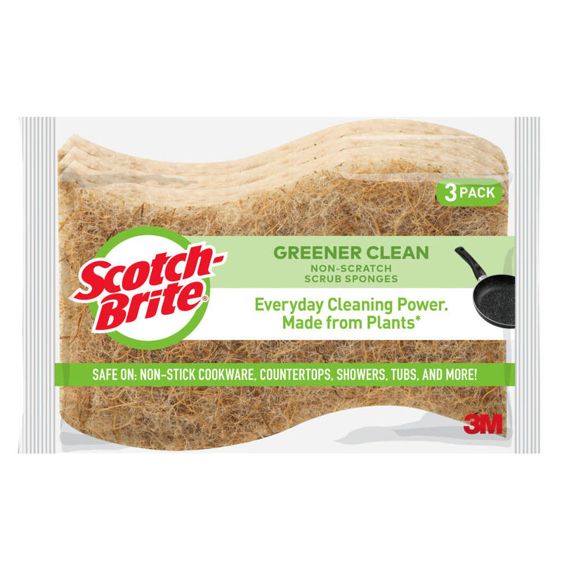 Scotch-Brite Greener Clean Natural Fiber Non-Scratch Scrub Sponge, Pack Of 3 (Min Order Qty 8) MPN:97033