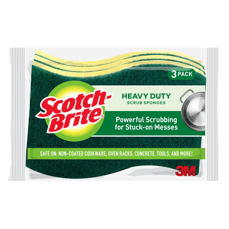 Scotch-Brite Heavy Duty Sponges, 3 Scrubbing Sponges, Great For Washing Dishes and Cleaning Kitchen (Min Order Qty 18) MPN:HD-3