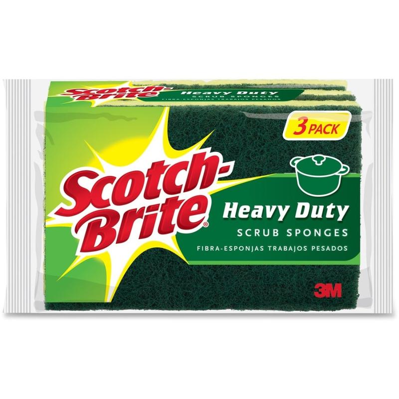 Scotch-Brite Heavy-Duty Scrub Sponges - 2.8in Height x 4.5in Width x 4.5in Length x 590 mil Thickness - 8/Carton - Yellow, Green (Min Order Qty 2) MPN:HD3CT