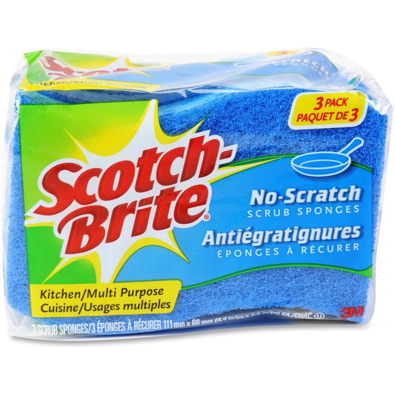 Scotch-Brite No Scratch Scrub Sponges - 2.8in Height x 4.5in Width x 4.5in Length x 590 mil Thickness - 8/Carton - Blue (Min Order Qty 2) MPN:MP3CT