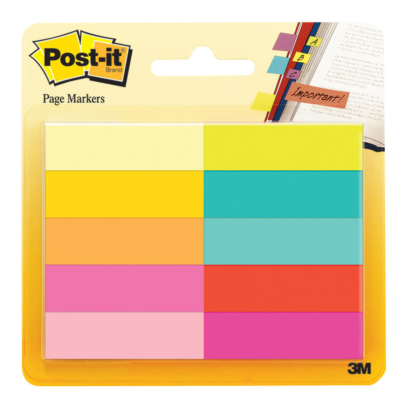 Post-it Page Markers, .5 in. x 1.75 in., 10 Pads/50 Markers/Pad, Assorted Bright Colors, Back to School Supplies for Students, Page Markers for Textbooks and Notebooks (Min Order Qty 13) MPN:670-10AB