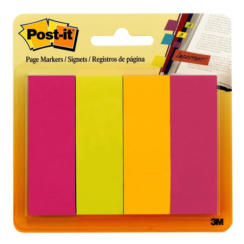 Post-it Notes Page Markers, 1in x 3in, Ultra Colors, 50 Per Pad, Pack Of 4 Pads (Min Order Qty 20) MPN:671-4AU