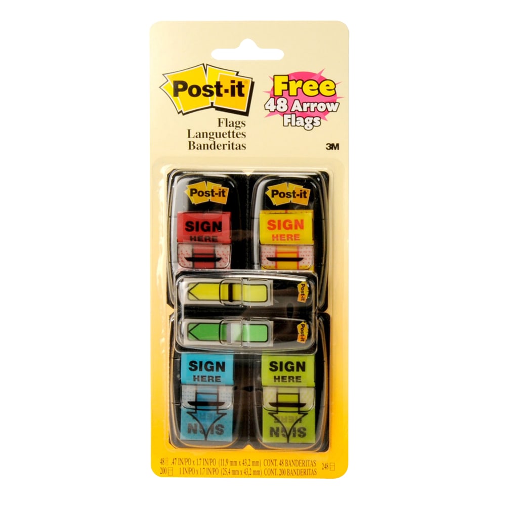 Post-it Flags, 1 in. x 1.7 in., 4 Dispensers, 50 Flags/Dispenser, Assorted Colors, Printed 