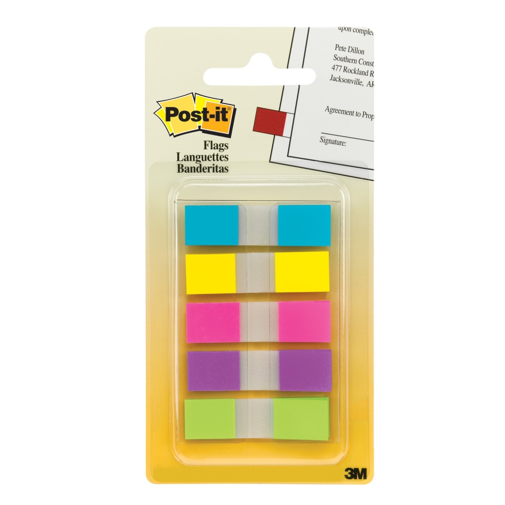 Post-it Notes Flags, 1/2in x 1-7/10in, Assorted Bright Colors, 20 Flags Per Pad, Pack Of 5 Pads (Min Order Qty 19) MPN:683-5CB