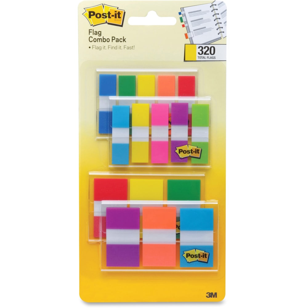 Post-it Flag Multipack, 1/2in And 1in, Assorted Colors, Pack Of 320 (Min Order Qty 5) MPN:683XL1