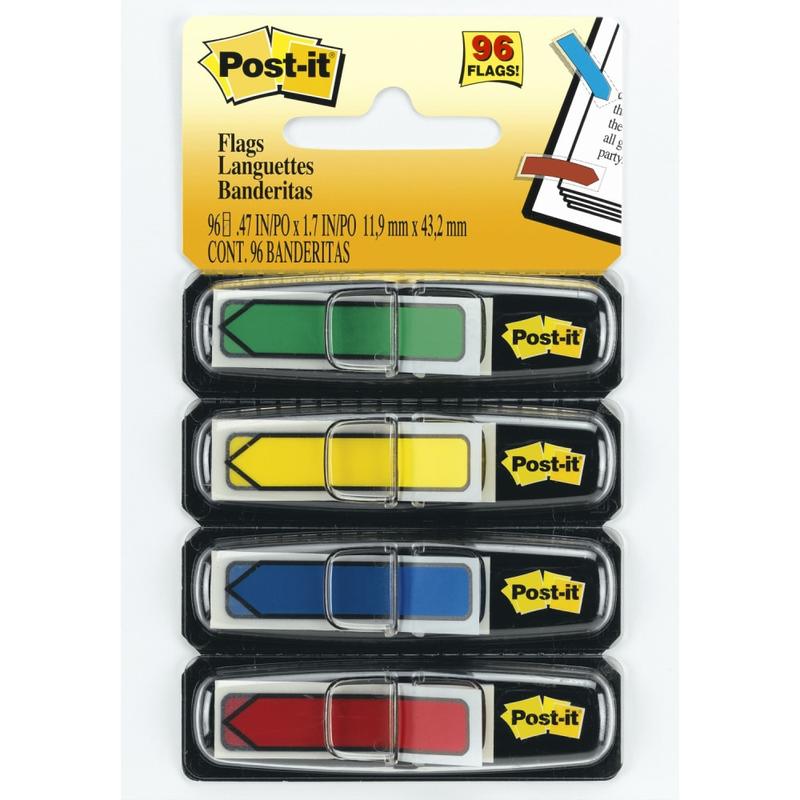 Post-it Notes Arrow Flags, 1/2in, Assorted Primary Colors, 24 Flags Per Pad, Pack Of 4 Pads (Min Order Qty 18) MPN:684-ARR3