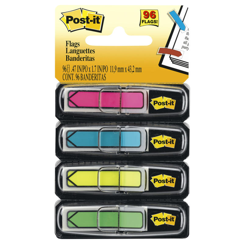 Post-it Flags, .5 in. x 1.7 in., 4 Dispensers, 24 Flags/Dispenser, Assorted Bright Colors, Back to School Supplies for Students, Flags for Textbooks and Notebooks (Min Order Qty 15) MPN:684-ARR4