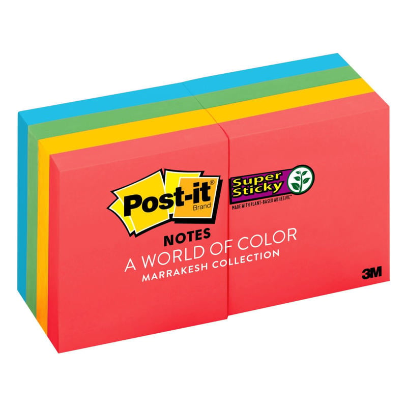 Post-it Super Sticky Notes, 1 7/8 in x 1 7/8 in, 8 Pads, 90 Sheets/Pad, 2x the Sticking Power, Playful Primaries Collection (Min Order Qty 8) MPN:622-8SSAN