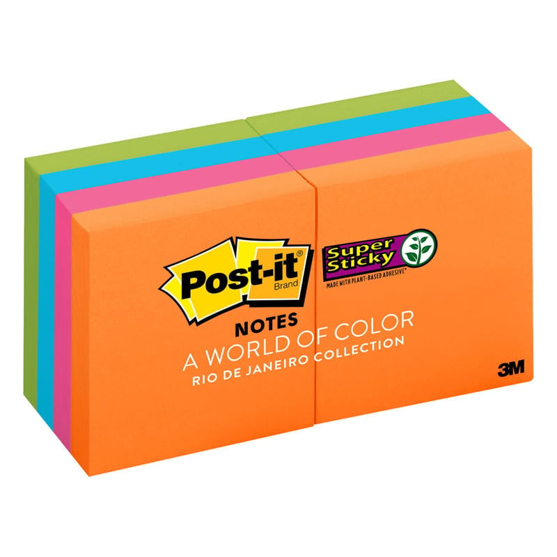 Post-it Super Sticky Notes, 1 7/8 in x 1 7/8 in, 8 Pads, 90 Sheets/Pad, 2x the Sticking Power, Energy Boost Collection (Min Order Qty 8) MPN:622-8SSAU