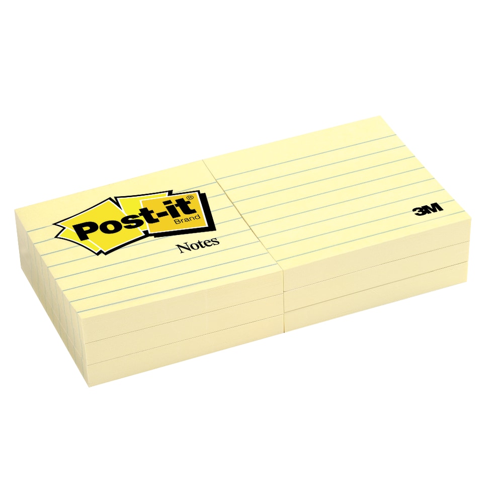 Post-it Notes, 3 in x 3 in, 6 Pads, 100 Sheets/Pad, Clean Removal, Canary Yellow, Lined (Min Order Qty 7) MPN:630-6PK