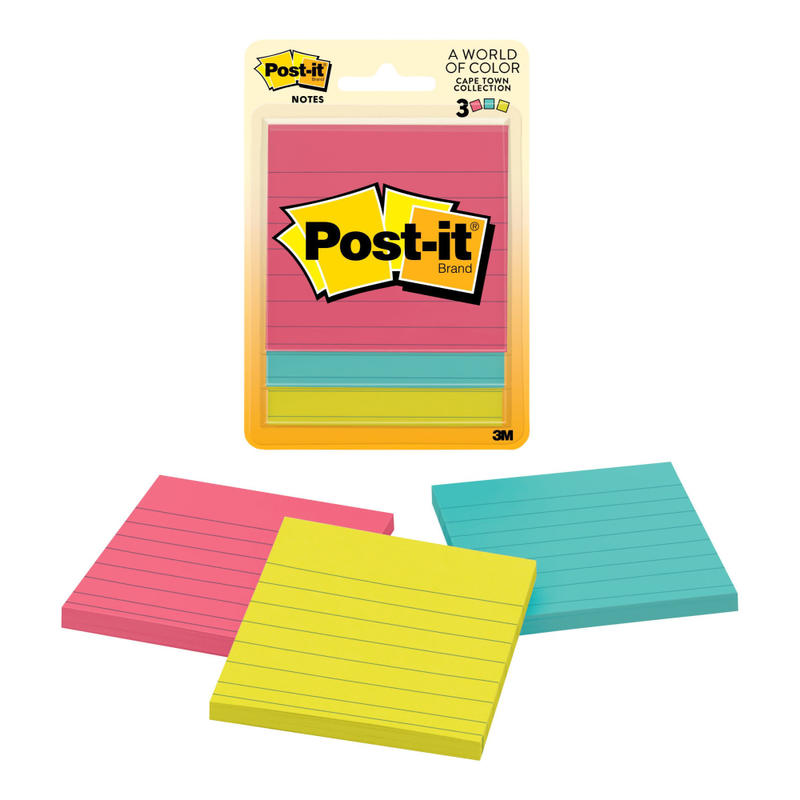 Post-it Notes, 3 in x 3 in, 3 Pads, 50 Sheets/Pad, Clean Removal, Poptimistic Collection, Lined (Min Order Qty 23) MPN:6301