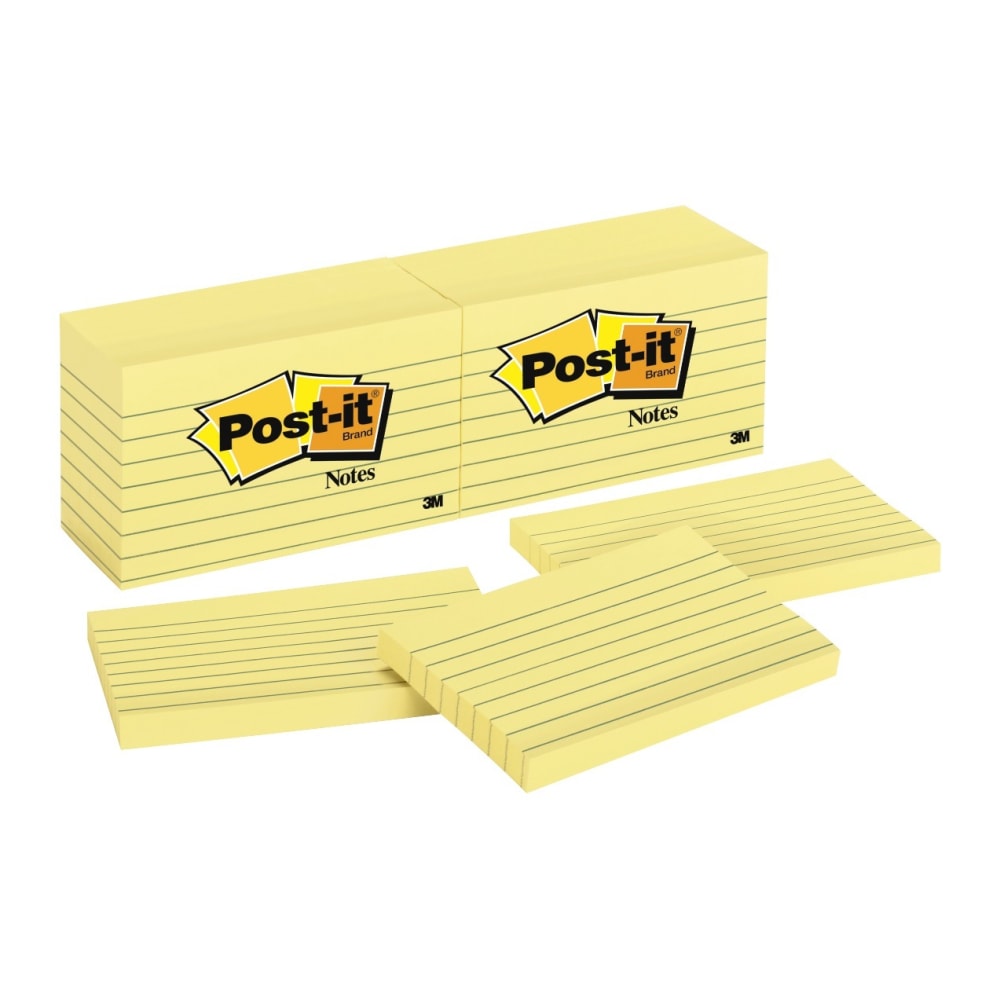 Post-it Notes, 3 in x 5 in, 12 Pads, 100 Sheets/Pad, Clean Removal, Canary Yellow, Lined (Min Order Qty 3) MPN:635