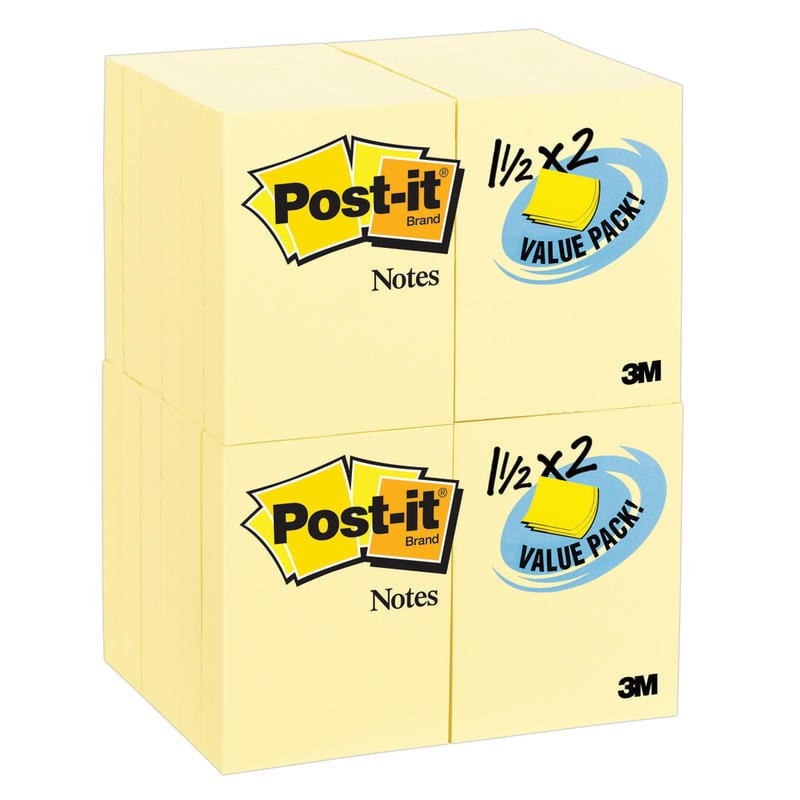 Post-it Notes, 1 3/8 in x 1 7/8 in, 24 Pads, 100 Sheets/Pad, Clean Removal, Back to School Supplies for Students, Sticky Notes for Textbooks and Notebooks, Canary Yellow (Min Order Qty 6) MPN:653-24VAD