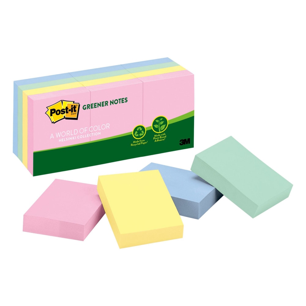 Post-it Greener Notes, 12 Pads, 1 3/8 in x 1 7/8 in, 100% Recycled, Clean Removal, School Supplies and Office Products, Sticky Notes for Vertical Surfaces, Monitors, Walls and Windows, Sweet Sprinkles Collection (Min Order Qty 8) MPN:653-RP-A