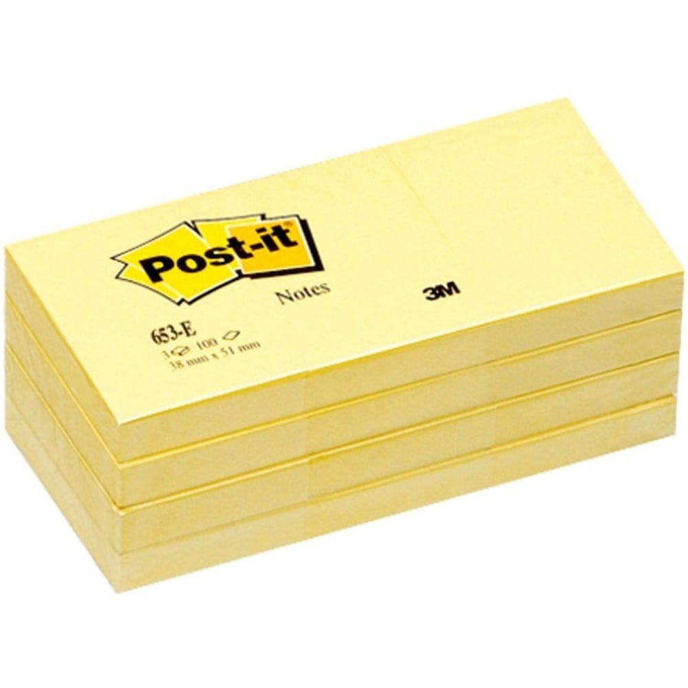 Post-it Notes Original Notepads - 1 3/8in x 1 7/8in - Rectangle - 100 Sheets per Pad - Unruled - Canary Yellow - Paper - Self-adhesive, Repositionable - 24 / Bundle (Min Order Qty 4) MPN:653YWBD