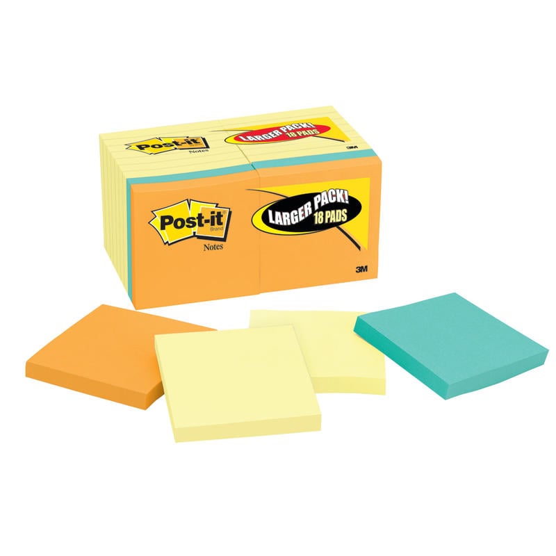 Post-it Notes Value Pack, 3 in x 3 in, 18 Pads, 100 Sheets/Pad, Clean Removal, Canary Yellow (Min Order Qty 3) MPN:654-14-4B