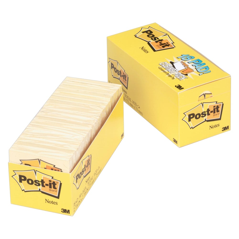 Post-it Notes, 3in x 3in, Canary Yellow, Pack Of 18 Pads (Min Order Qty 3) MPN:654-18CP