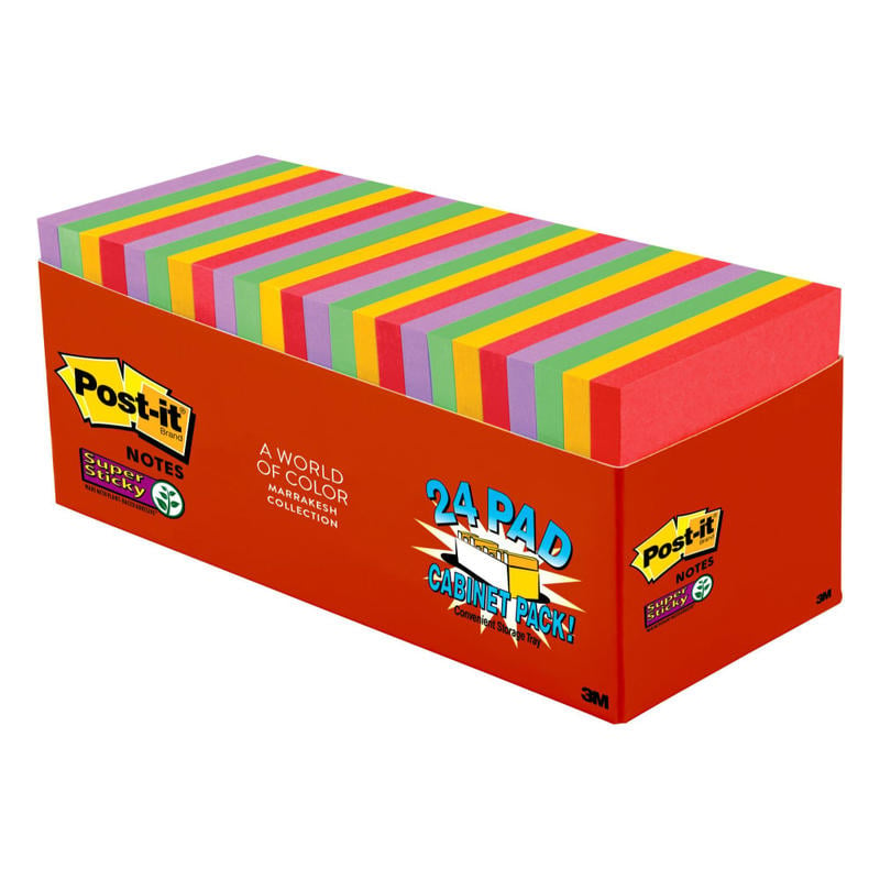 Post-it Super Sticky Notes, 3 in x 3 in, 24 Pads, 70 Sheets/Pad, 2x the Sticking Power, Playful Primaries Collection (Min Order Qty 3) MPN:654-24SSAN-CP