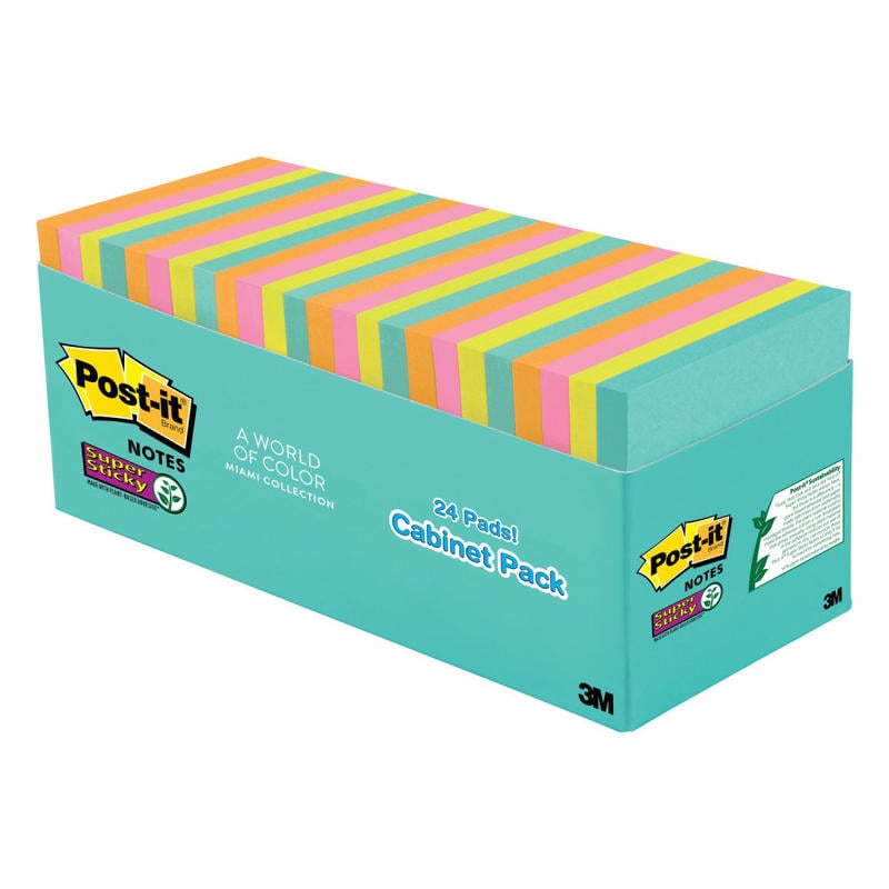 Post-it Super Sticky Notes, 3 in x 3 in, 24 Pads, 70 Sheets/Pad, 2x the Sticking Power, Back to School Supplies for Students, Sticky Notes for Textbooks and Notebooks, Supernova Neons Collection (Min Order Qty 3) MPN:654-24SSMIA-CP