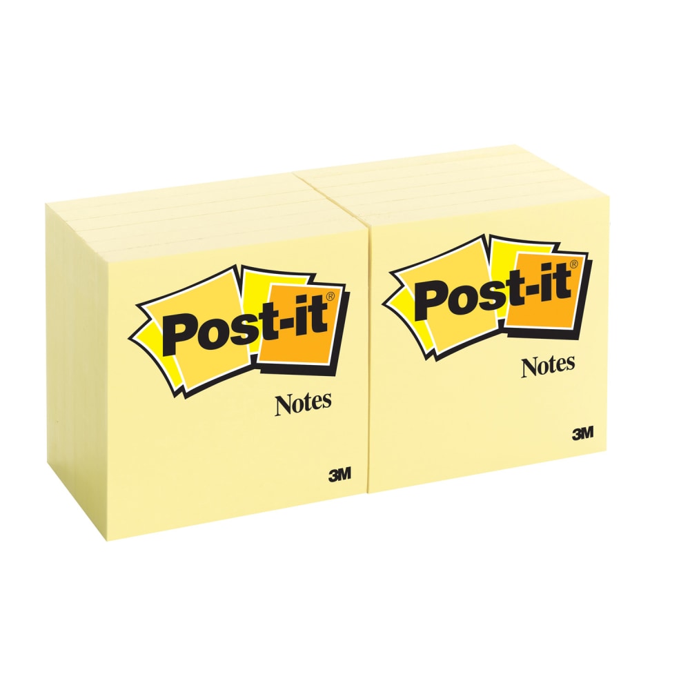 Post-it Notes, 3 in x 3 in, 12 Pads, 100 Sheets/Pad, Clean Removal, Back to School Supplies for Students, Sticky Notes for Textbooks and Notebooks, Canary Yellow (Min Order Qty 4) MPN:654