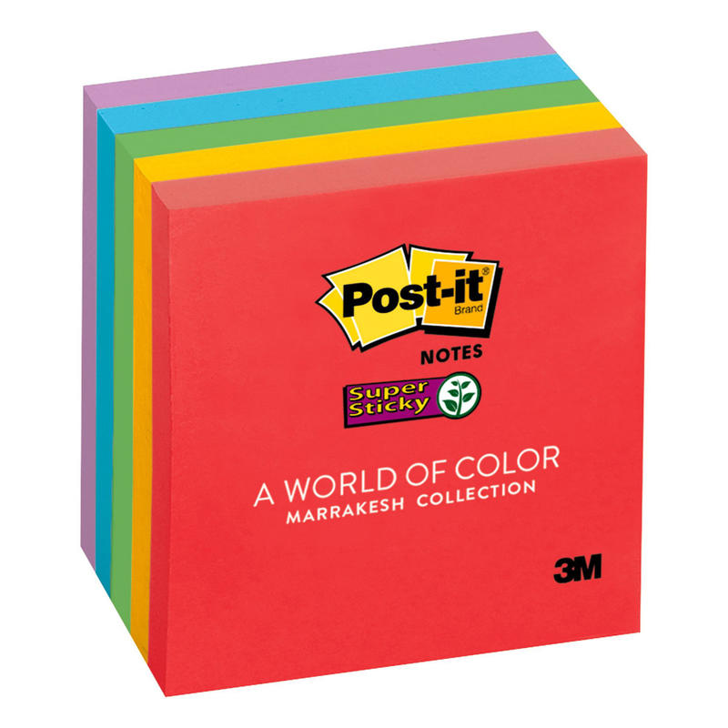 Post-it Super Sticky Notes, 3 in x 3 in, 5 Pads, 90 Sheets/Pad, 2x the Sticking Power, Playful Primaries Collection (Min Order Qty 7) MPN:654-5SSAN