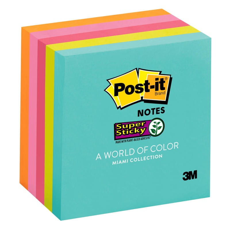 Post-it Super Sticky Notes, 3 in x 3 in, 5 Pads, 90 Sheets/Pad, 2x the Sticking Power, Supernova Neons Collection (Min Order Qty 7) MPN:654-5SSMIA