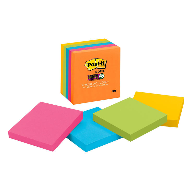 Post-it Super Sticky Notes, 3 in x 3 in, 5 Pads, 90 Sheets/Pad, 2x the Sticking Power, Energy Boost Collection (Min Order Qty 7) MPN:654-5SSUC