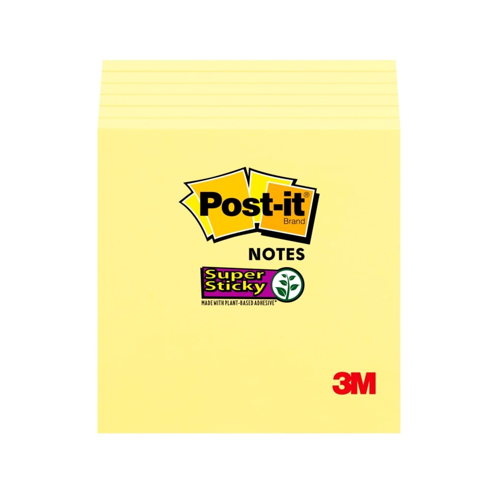 Post-it Super Sticky Notes, 3 in x 3 in, 6 Pads, 70 Sheets/Pad, 2x the Sticking Power, Canary Yellow (Min Order Qty 9) MPN:654-6SSCY