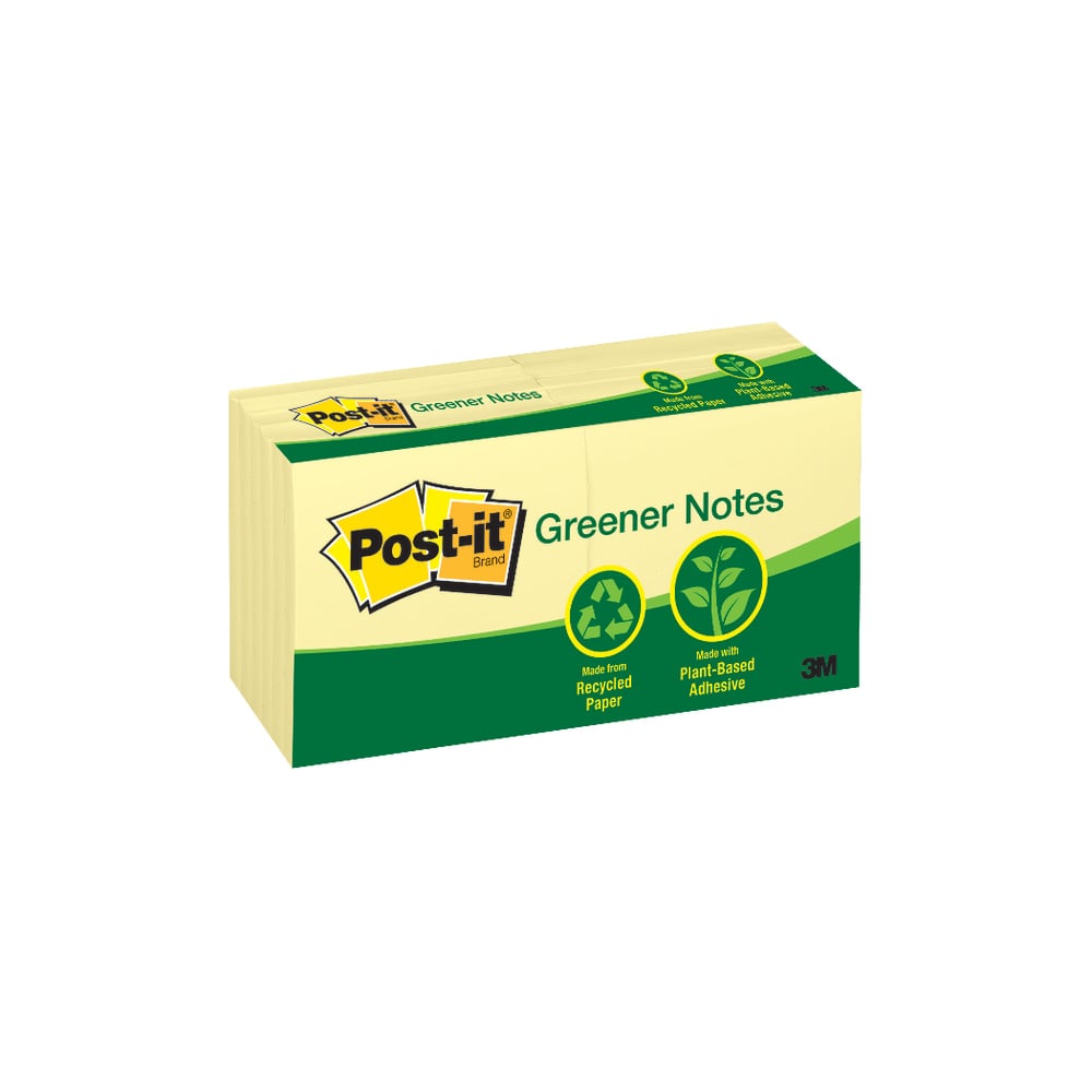 Post-it Greener Notes, 3 in x 3 in, 12 Pads, 100 Sheets/Pad, Clean Removal, Canary Yellow (Min Order Qty 4) MPN:654-RP