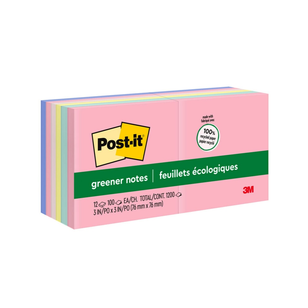 Post-it Greener Notes, 3 in x 3 in, 12 Pads, 100 Sheets/Pad, Clean Removal, Sweet Sprinkles Collection (Min Order Qty 4) MPN:654-RP-A