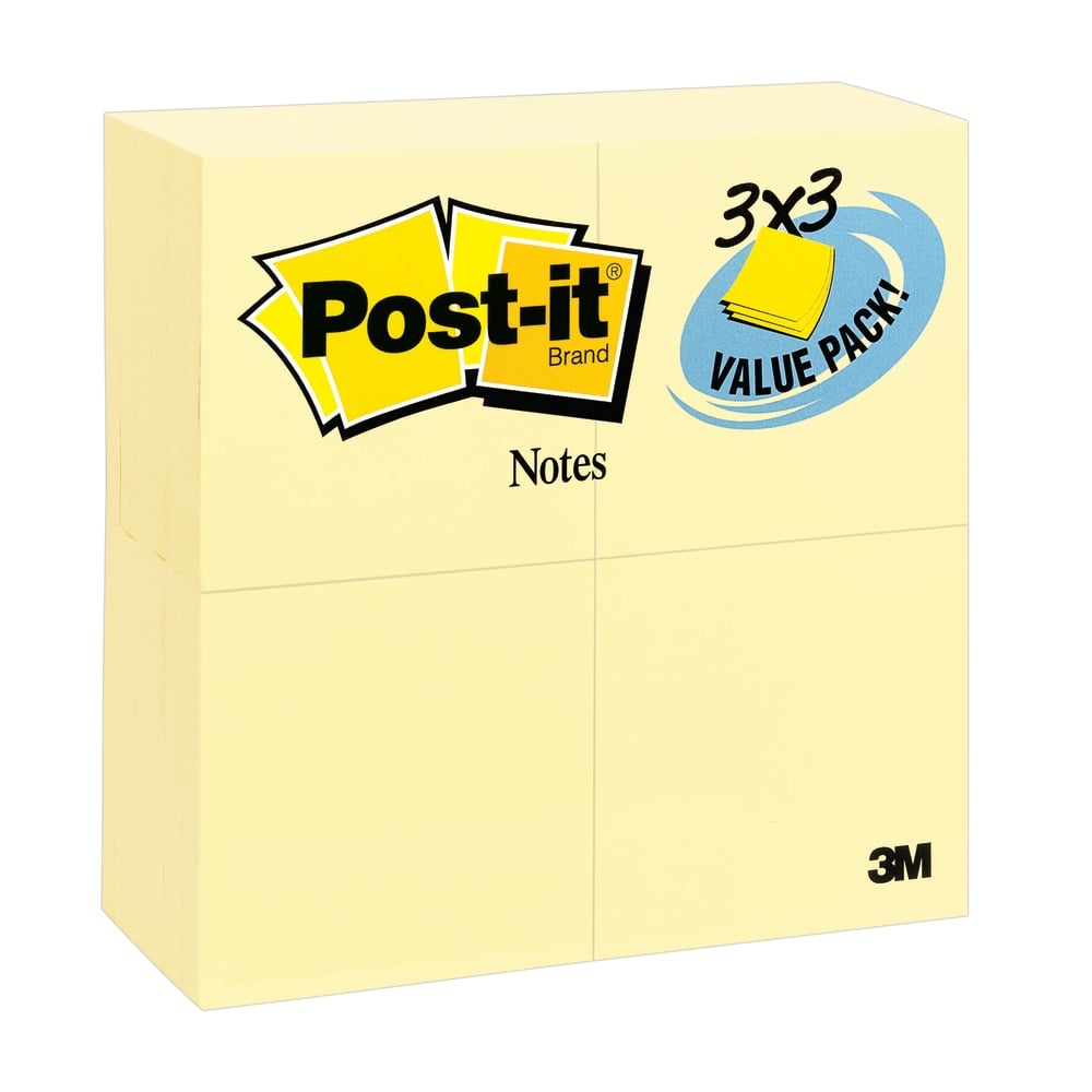 Post-it Notes Value Pack, 3 in x 3 in, 24 Pads, 100 Sheets/Pad, Clean Removal, Canary Yellow (Min Order Qty 3) MPN:65424VAD