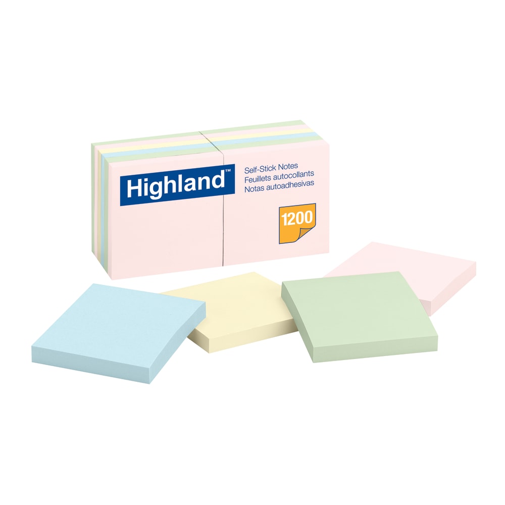 Highland Notes, 3 in x 3 in, 12 Pads, 100 Sheets/Pad, Assorted Pastel Colors (Min Order Qty 6) MPN:6549A