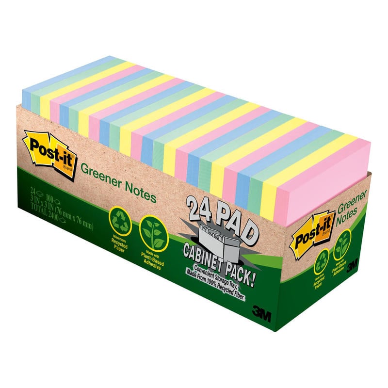 Post-it Greener Notes, 3 in x 3 in, 24 Pads, 75 Sheets/Pad, Clean Removal, Back to School Supplies for Students, Sticky Notes for Textbooks and Notebooks, Sweet Sprinkles Collection (Min Order Qty 3) MPN:654R-24CP-AP