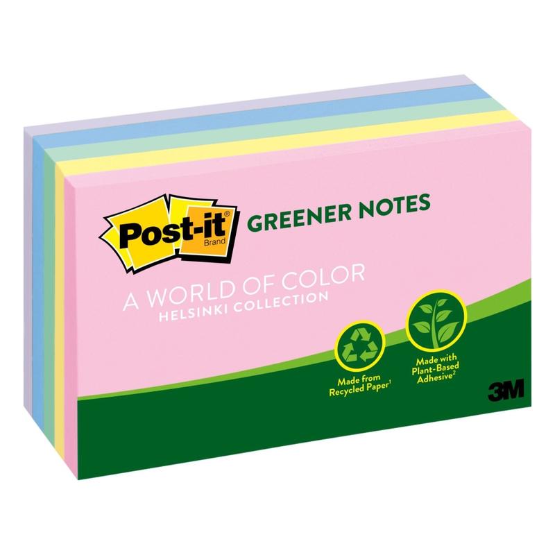 Post-it Greener Notes, 5 Pads, 3 in x 5 in, Clean Removal, School Supplies and Office Products, Sticky Notes for Vertical Surfaces, Monitors, Walls and Windows, Sweet Sprinkles Collection (Min Order Qty 6) MPN:655-RP-A