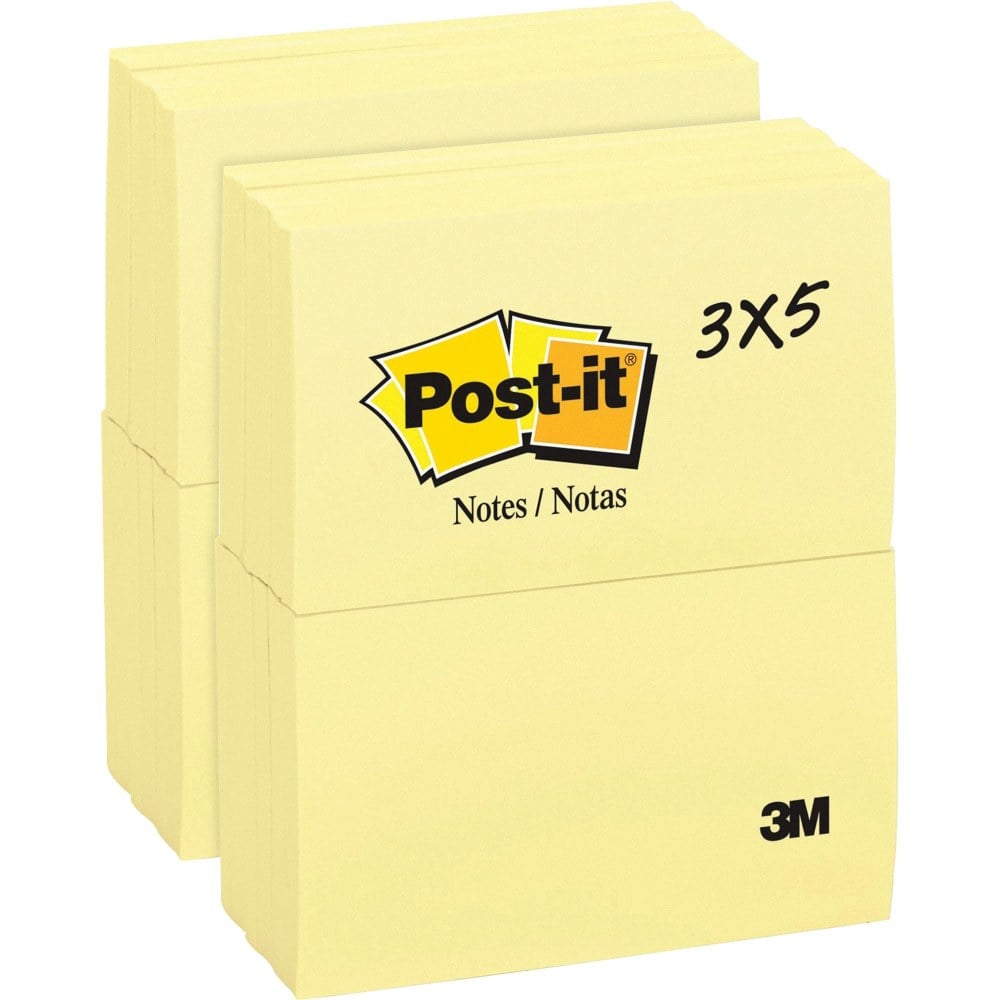 Post-it Notes Original Notepads - 3in x 5in - Rectangle - 100 Sheets per Pad - Unruled - Canary Yellow - Paper - Self-adhesive, Repositionable - 24 / Bundle (Min Order Qty 2) MPN:655YWBD