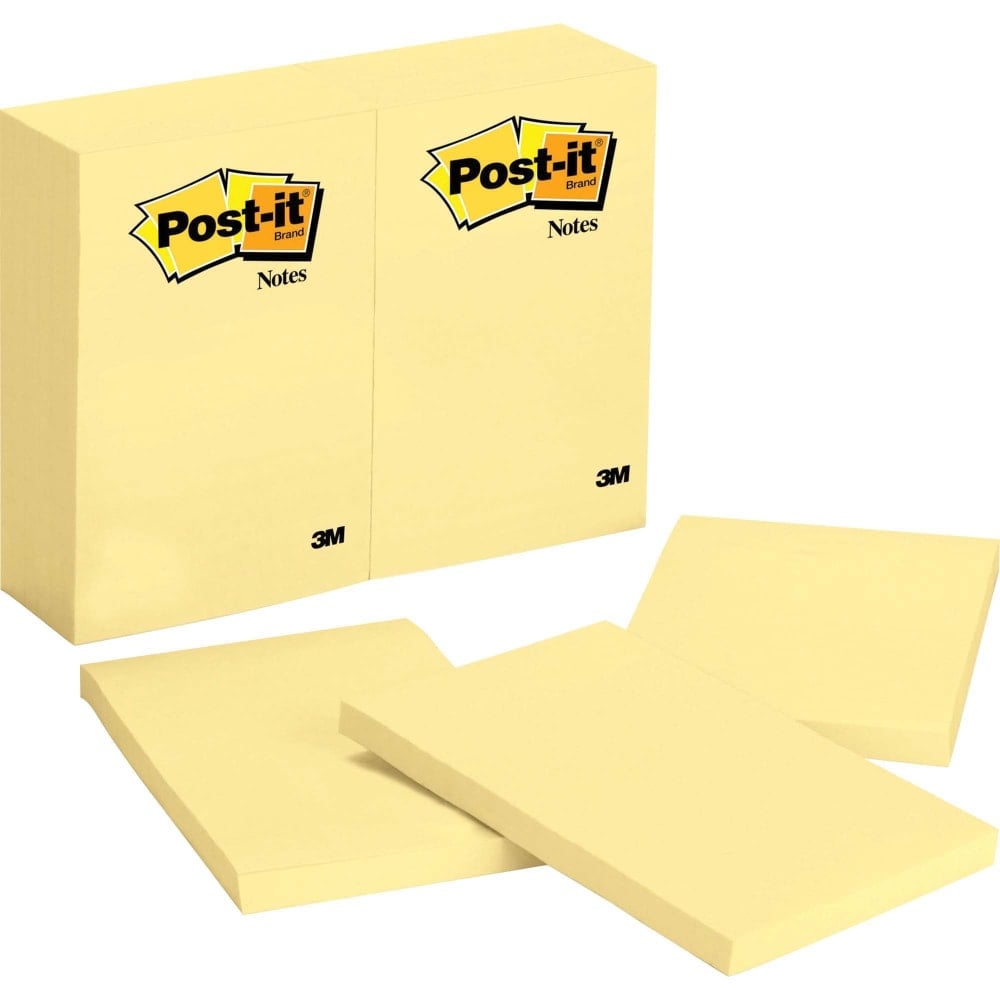 Post-it Notes, 4 in x 6 in, 12 Pads, 100 Sheets/Pad, Clean Removal, Canary Yellow (Min Order Qty 2) MPN:659YW