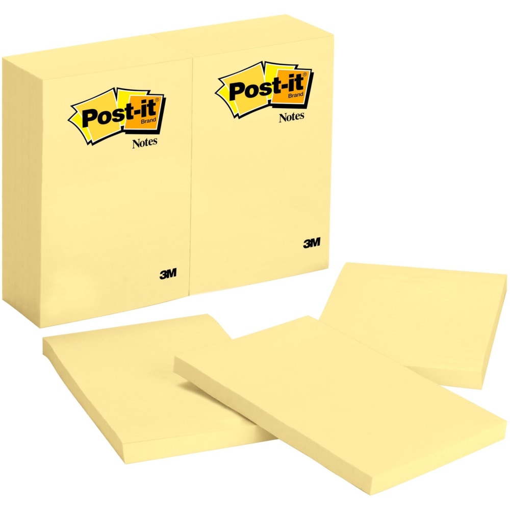 Post-it Notes Original Notepads - 4in x 6in - Rectangle - 100 Sheets per Pad - Unruled - Canary Yellow - Paper - Self-adhesive, Repositionable - 24 / Bundle MPN:659YWBD