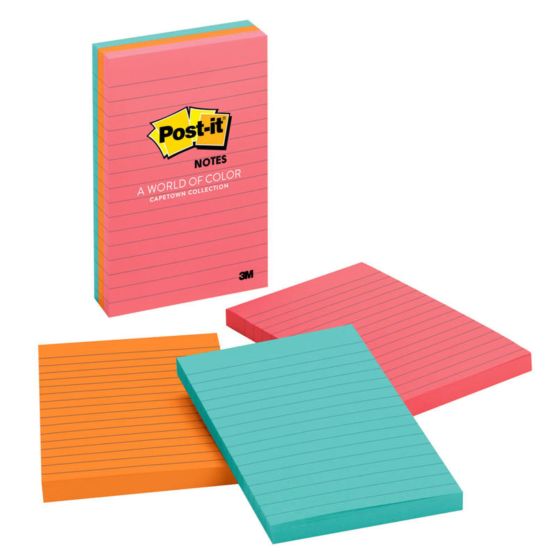 Post-it Notes, 4 in x 6 in, 3 Pads, 100 Sheets/Pad, Clean Removal, Poptimistic Collection, Lined (Min Order Qty 7) MPN:660-3AN