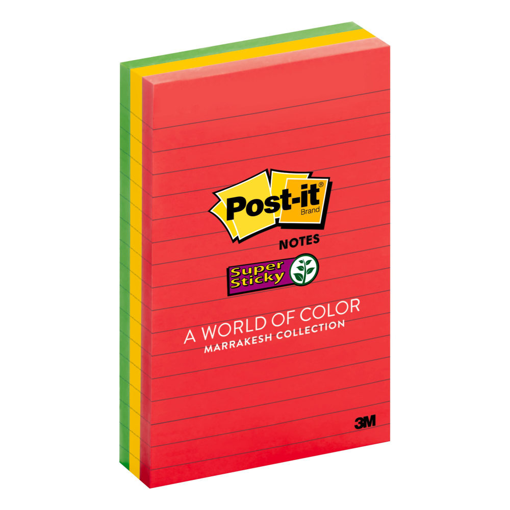 Post-it Super Sticky Notes, 4in x 6in, Playful Primaries Collection, Lined, Pack Of 3 Pads (Min Order Qty 5) MPN:660-3SSAN