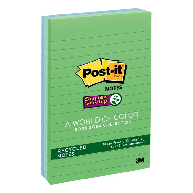 Post-it Super Sticky Notes, 4 in x 6 in, 30% Recycled, Oasis Collection, Lined, Pack Of 3 Pads (Min Order Qty 5) MPN:660-3SST