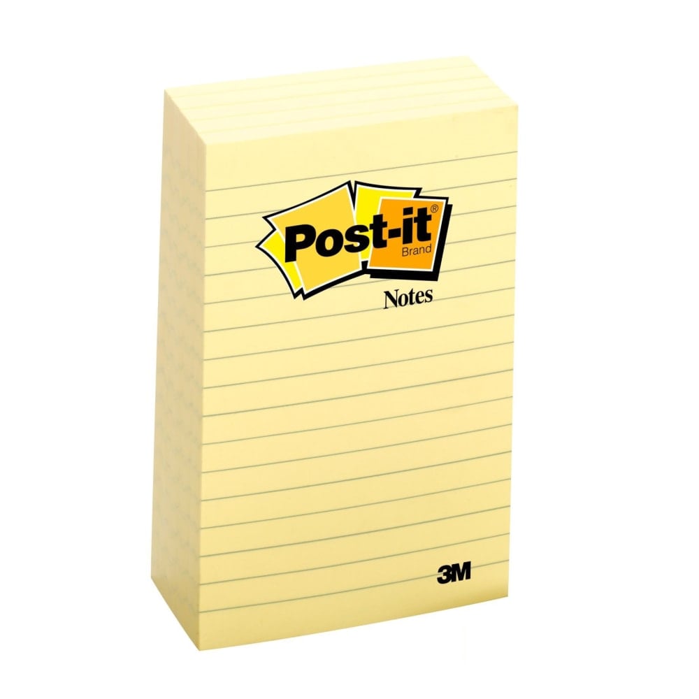 Post-it Notes, 4 in x 6 in, 5 Pads, 100 Sheets/Pad, Lined, Clean Removal, Back to School Supplies for Students, Sticky Notes for Textbooks and Notebooks, Canary Yellow (Min Order Qty 5) MPN:660-5PK